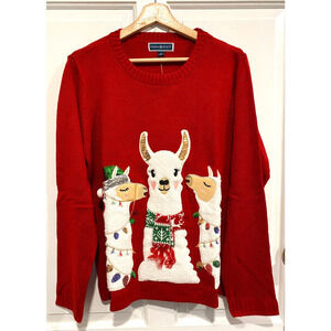 Karen Scott - Holiday red sweater, Lamas, embroidered women's size XL
